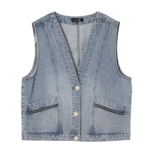 Blazers En Gilets | Washed Denim Waistcoat  – Dames Blazers En Gilets Blazers En Gilets