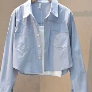 Blouses En Tops | Cropped Denim Blouse  – Dames Blouses En Tops Blouses En Tops