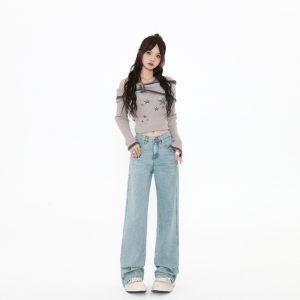 Jeans | Straight Jeans Rhinestone  – Dames Dames Dames